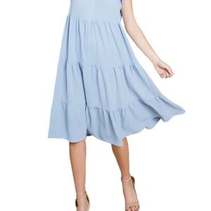 SHEIN Butterfly Flounce Sleeves Tiered Ruffles Hemline Coastal Swing Dress